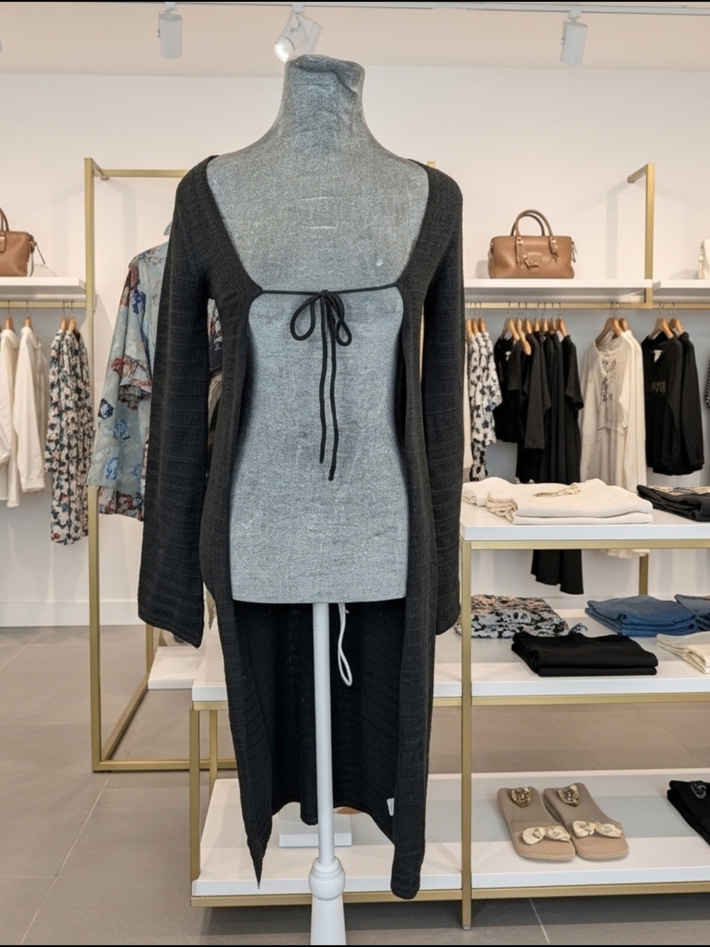 BP Black Knit Tie Front Longline Cardigan Sweater Long Sleeve XS